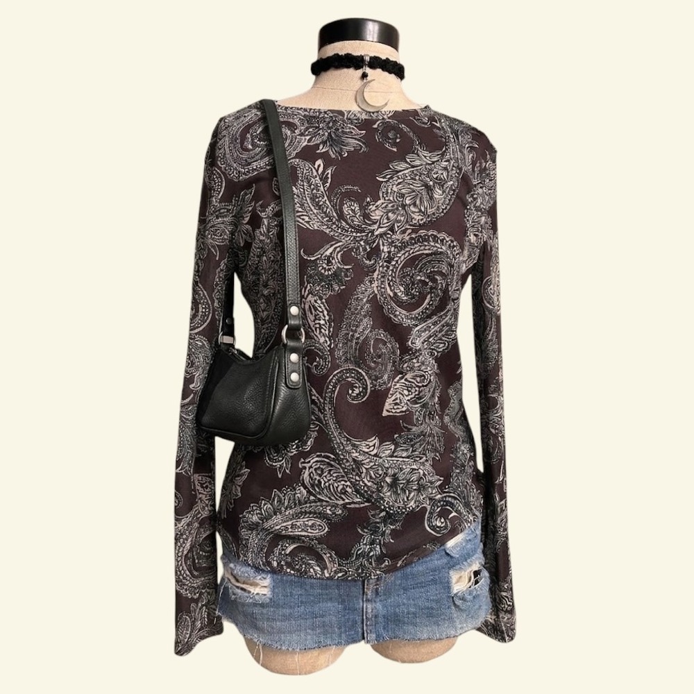 Paisley Mesh Long Sleeve Top Whimsigoth Blouse Medium 90's Grunge